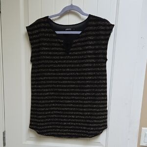 Signature By Reitmans Women's Black and Gold Striped Blouse Medium